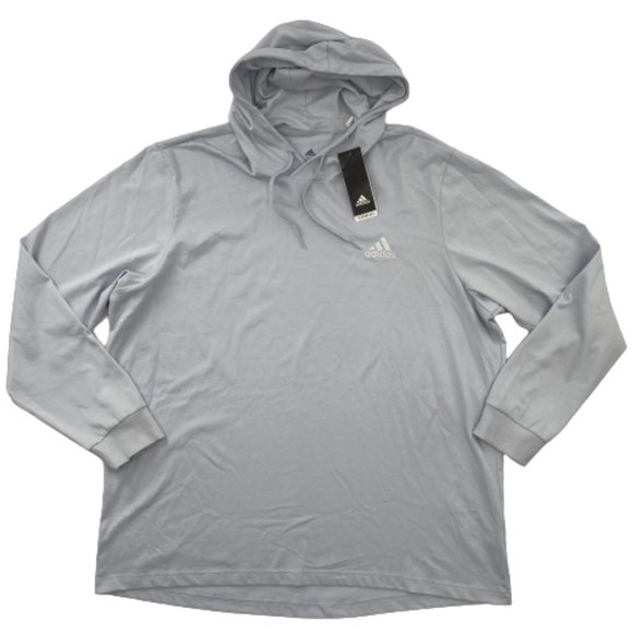 Adidas Long Sleeve Jersey Hooded Sweatshirt T-Shirt Halo Blue/White GV0246 Sz S - Picture 2 of 6